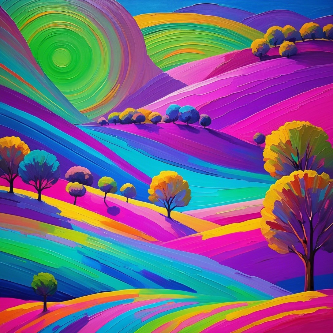 Vibrant Landscape Painting with Surreal Colors and Texture