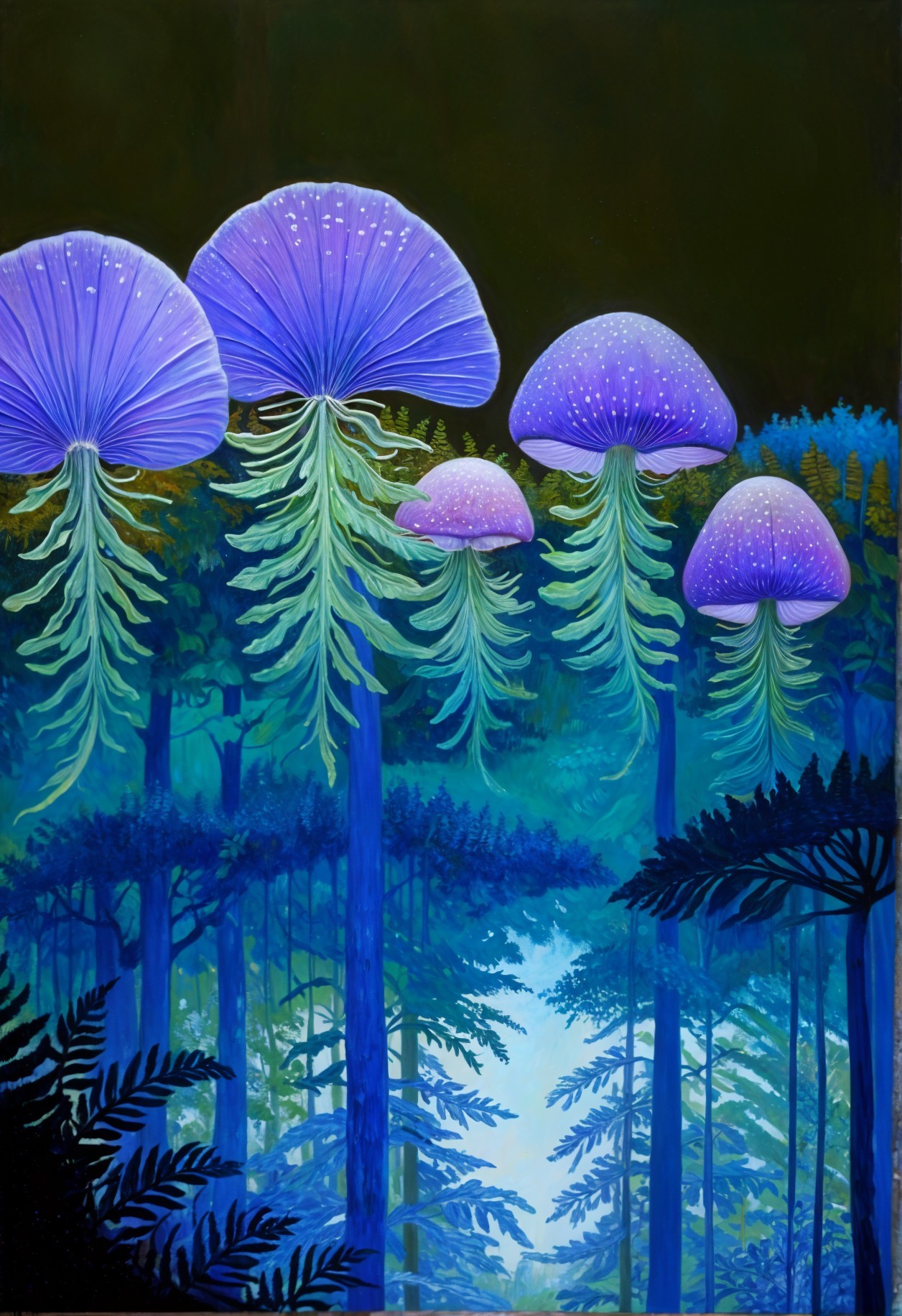 Mystical Forest with Vibrant Jellyfish-like Mushrooms