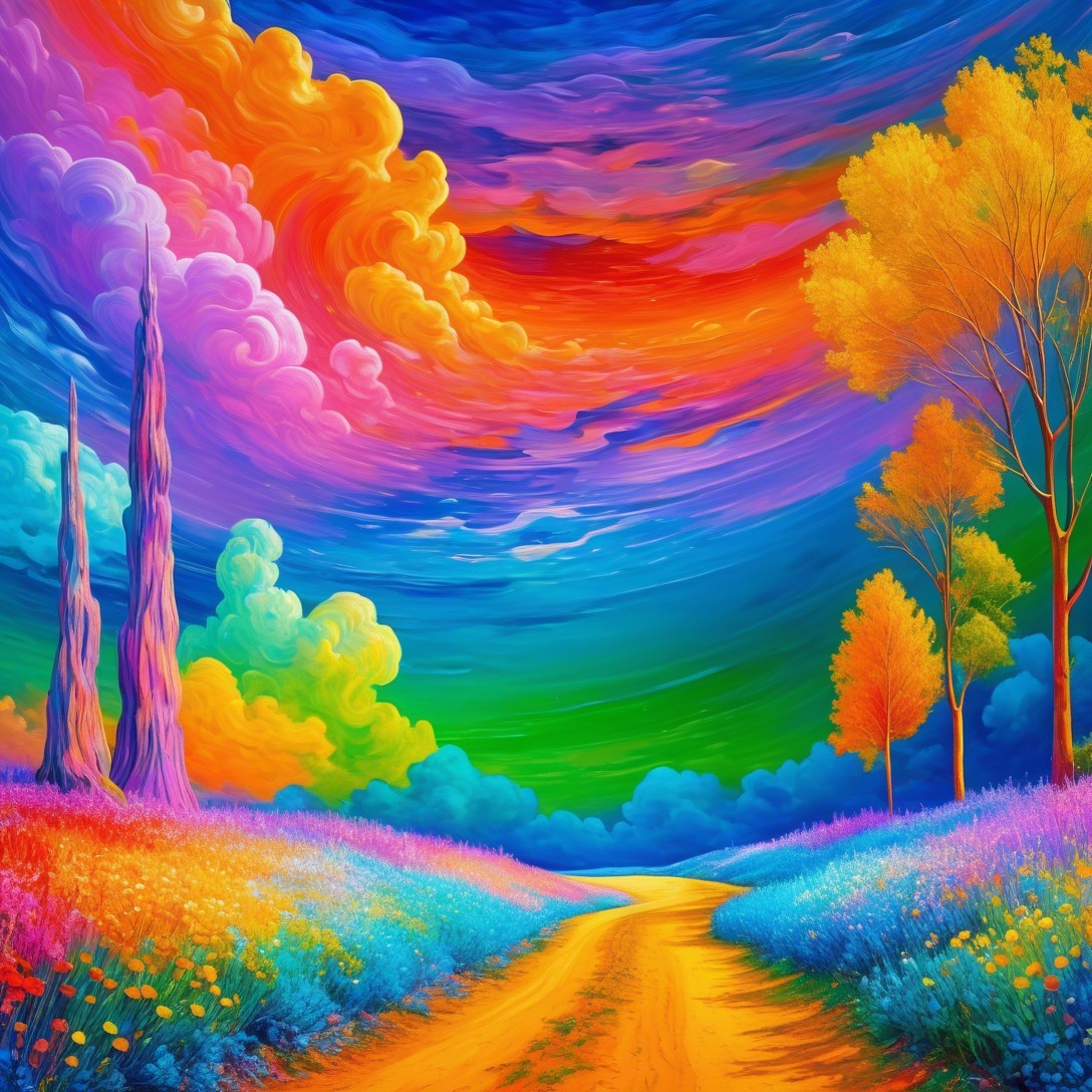 Vibrant Landscape with Colorful Flowers and Trees