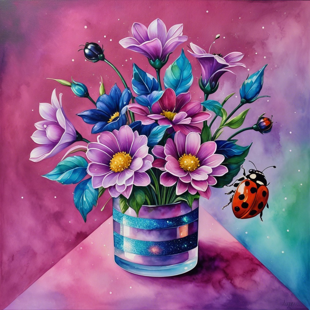 Vibrant Flower Bouquet in Striped Glass Vase