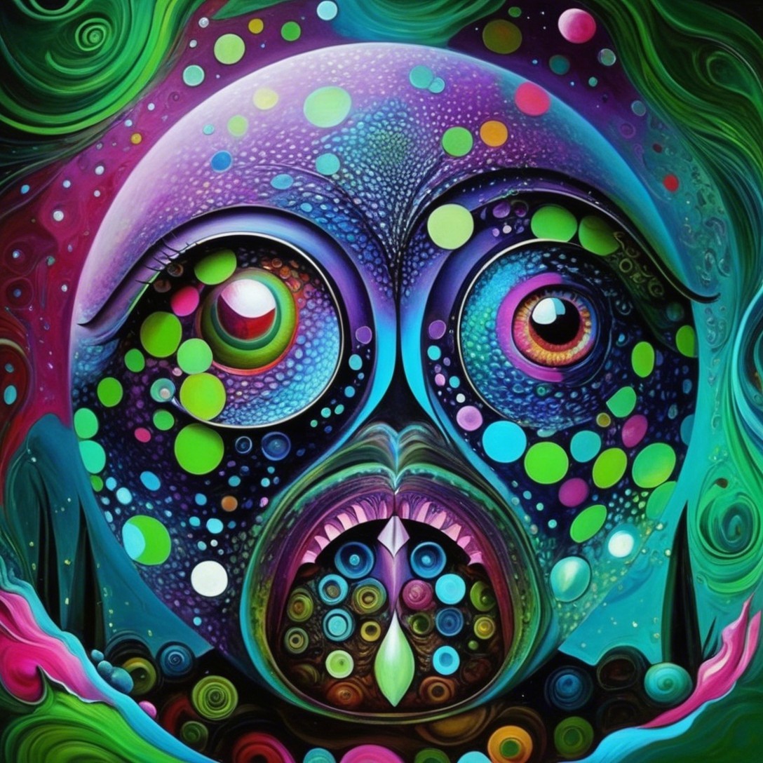 Surreal Owl Face with Vivid Colors and Patterns