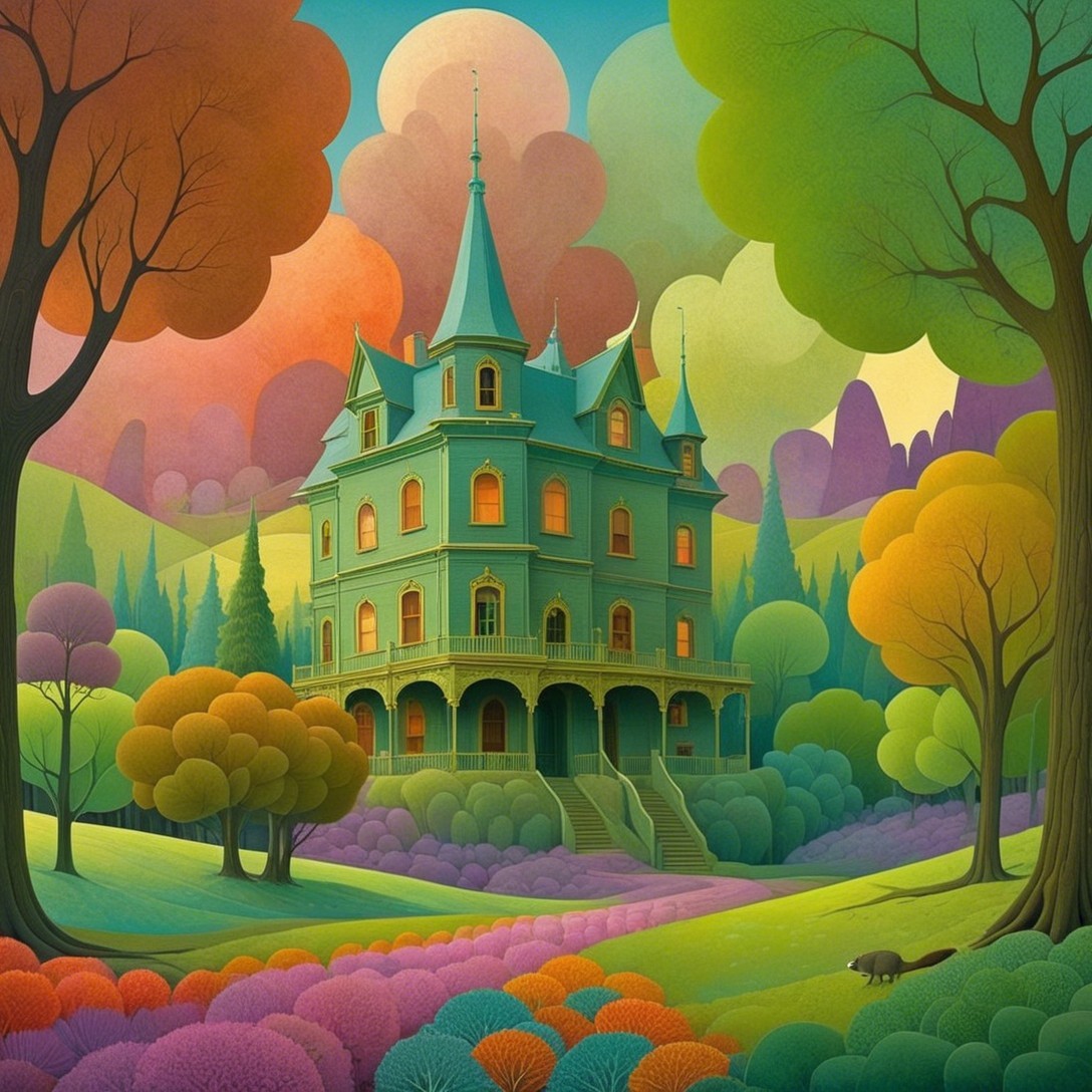 Colorful Mansion in Vibrant Autumn Landscape