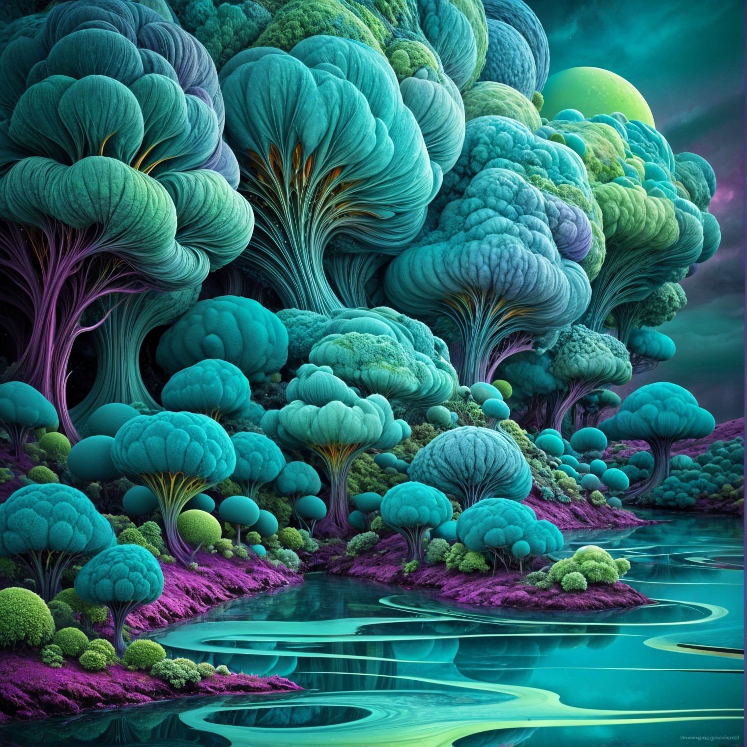 Surreal Landscape with Colorful Trees and River