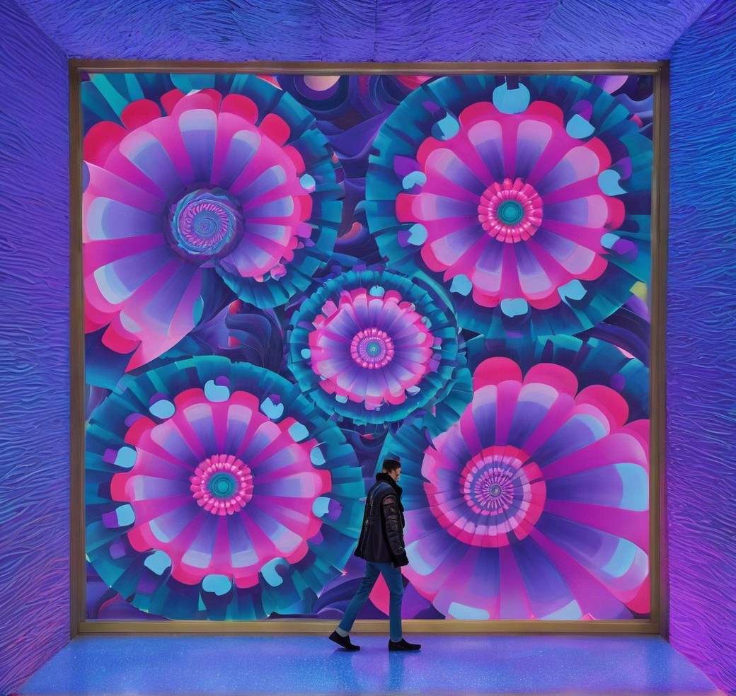 Vibrant Wall Mural with Blooming Flowers and Patterns