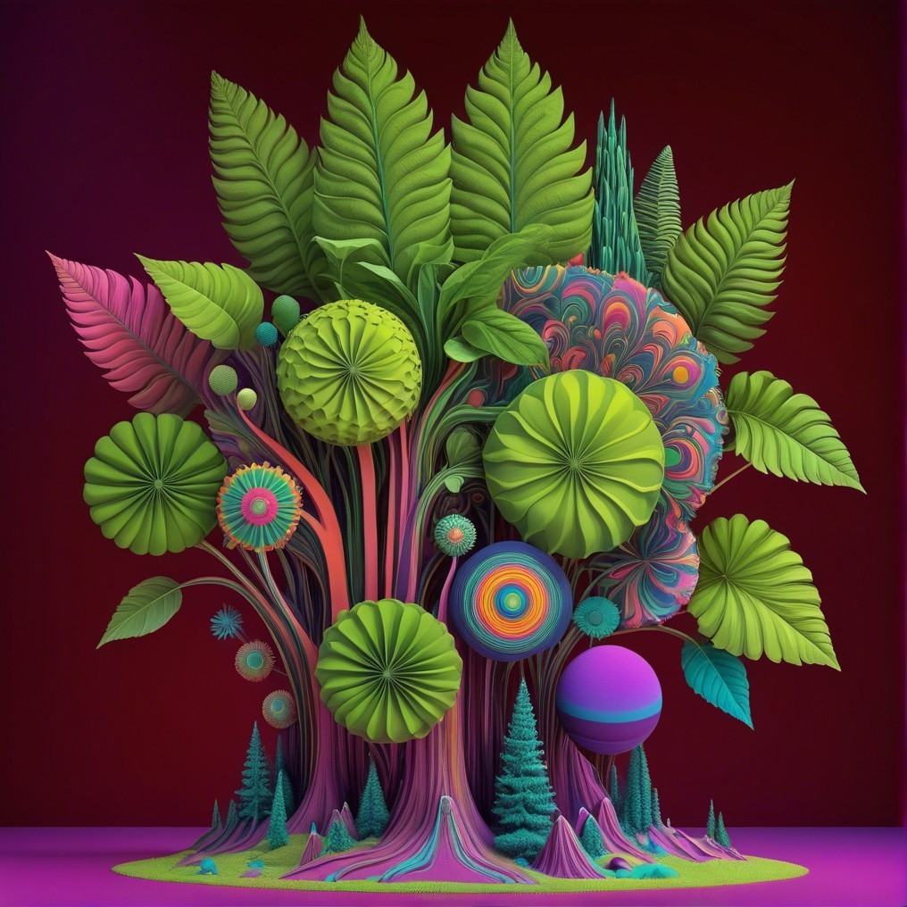 Surreal Tree Design with Colorful Patterns and Shapes