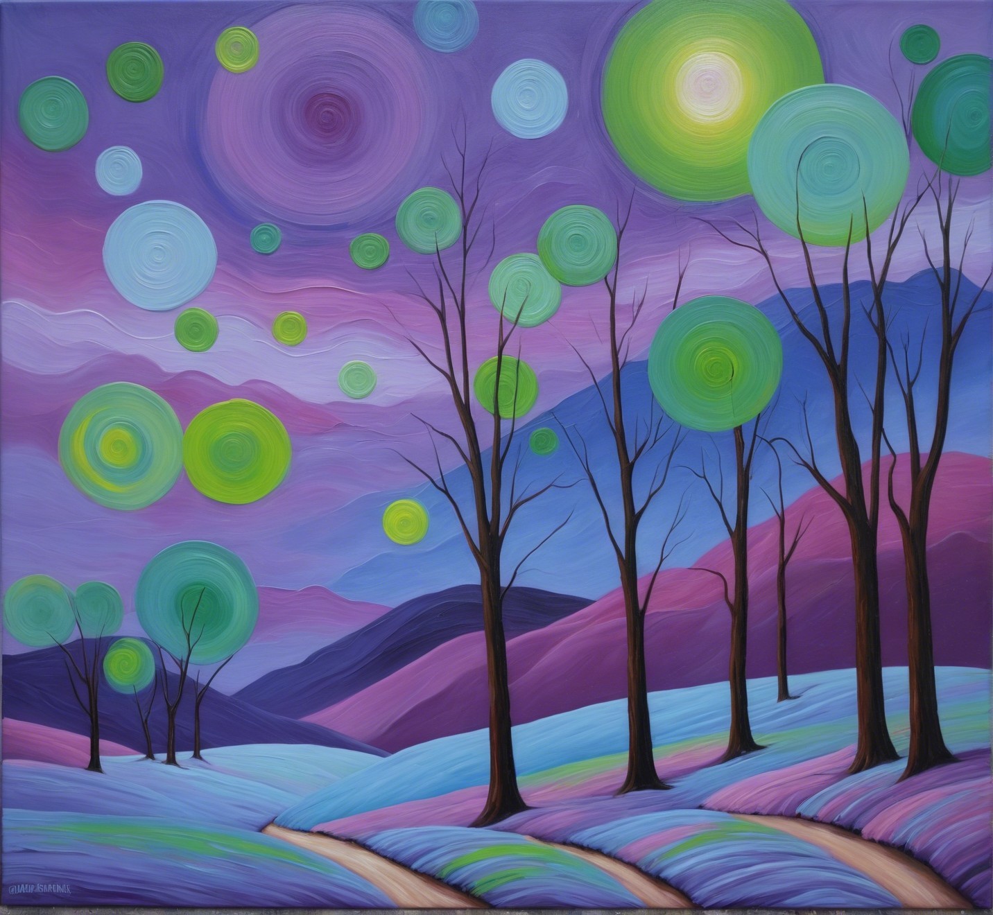 Twilight Abstract Landscape with Trees and Hills