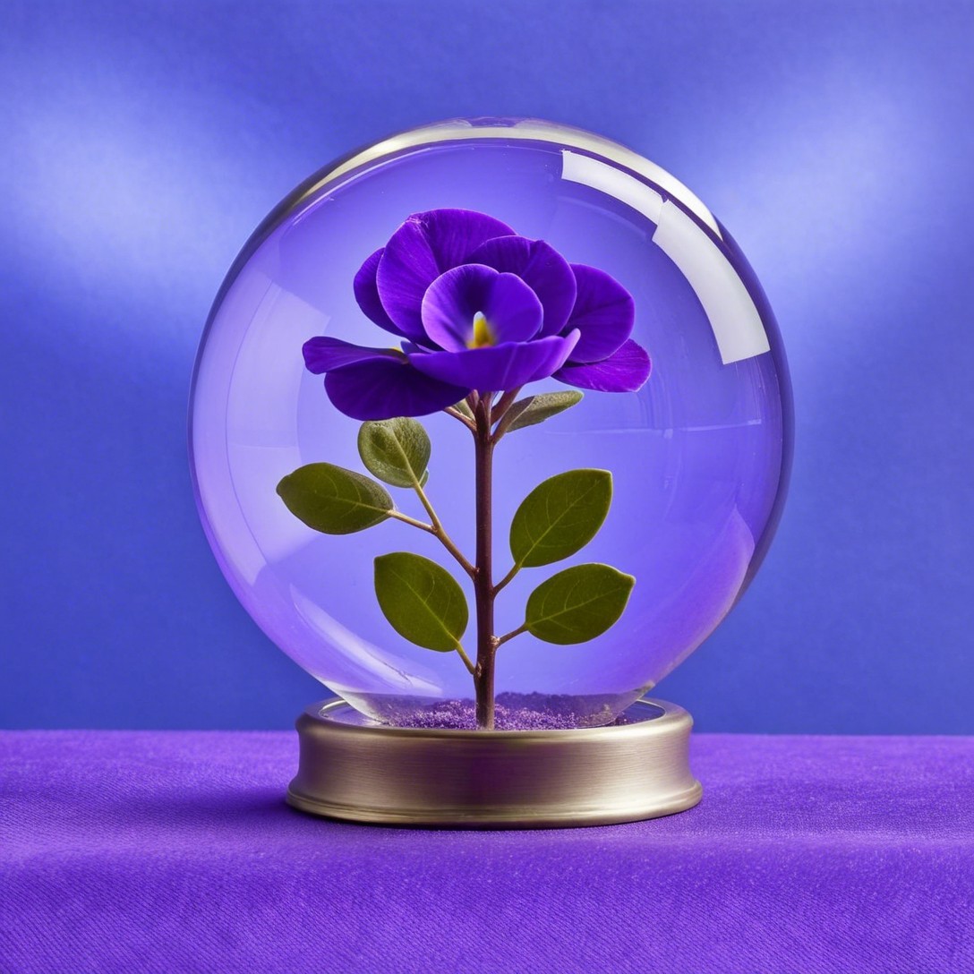 Purple Flower in Glass Dome on Metallic Base