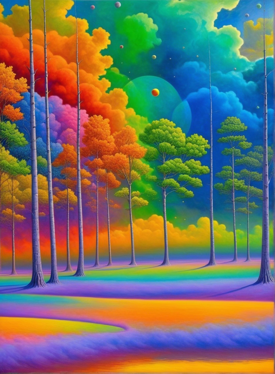 Vibrant Fantastical Landscape with Celestial Elements