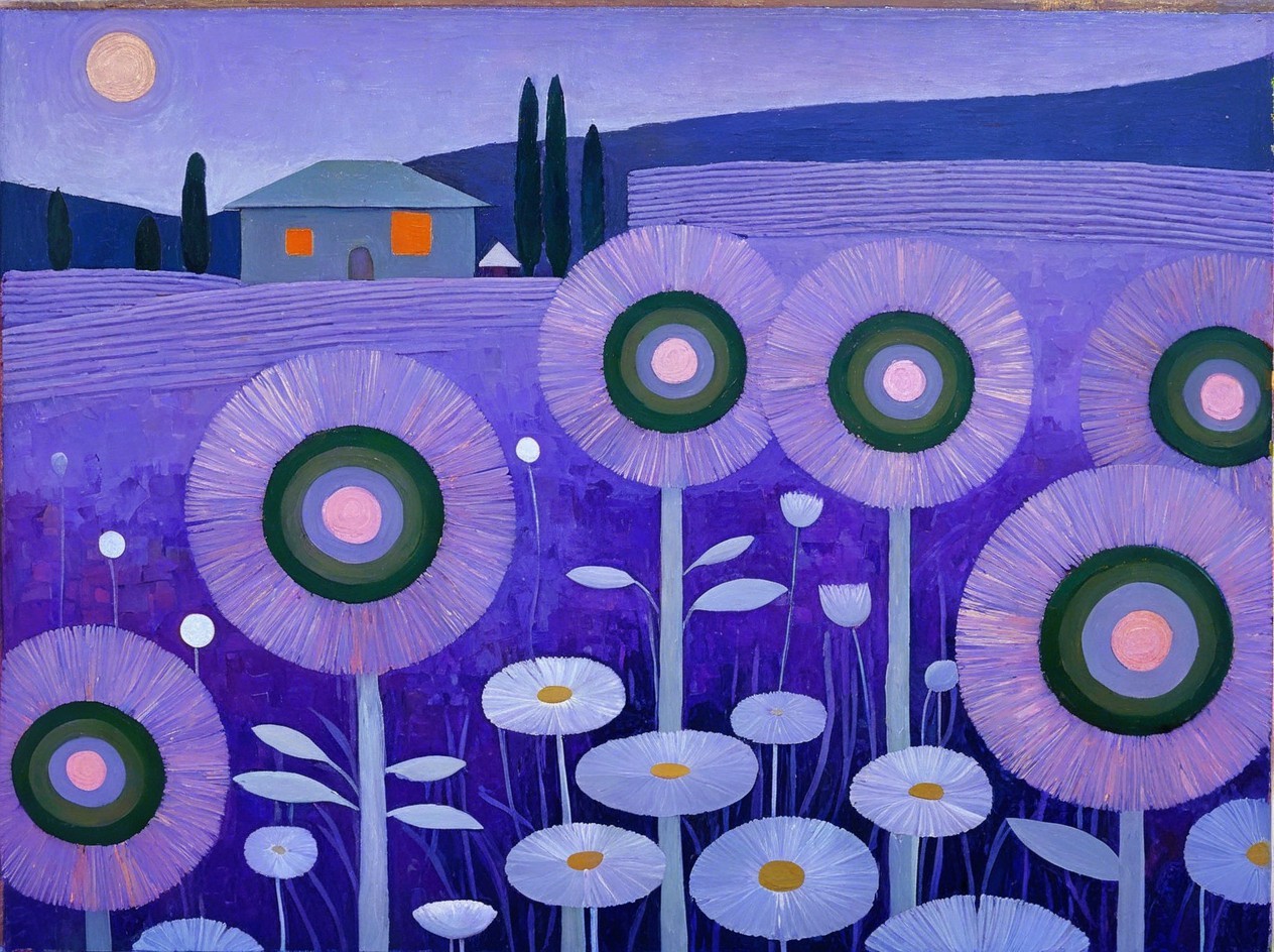 Vibrant Purple Landscape with Whimsical Features