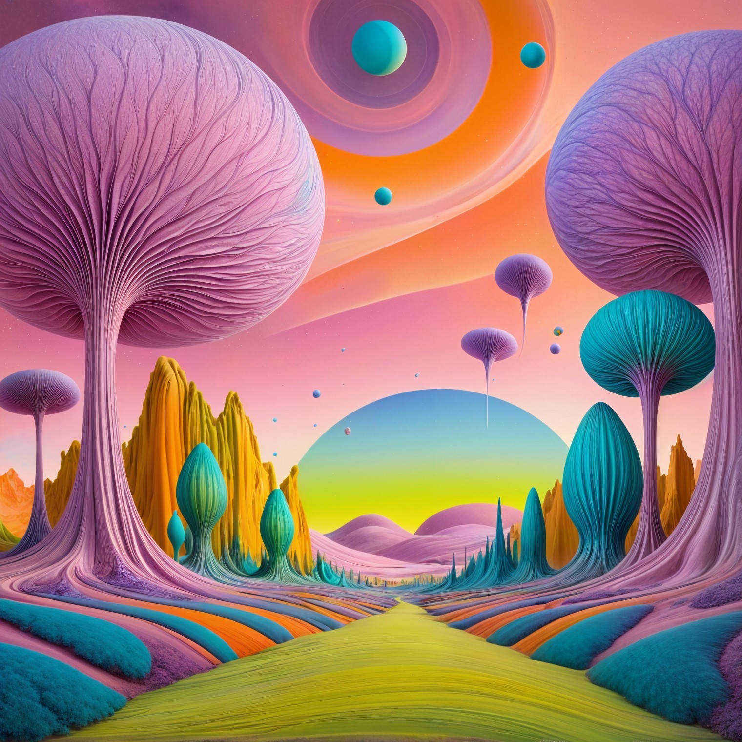 Surreal Alien Landscape with Colorful Features