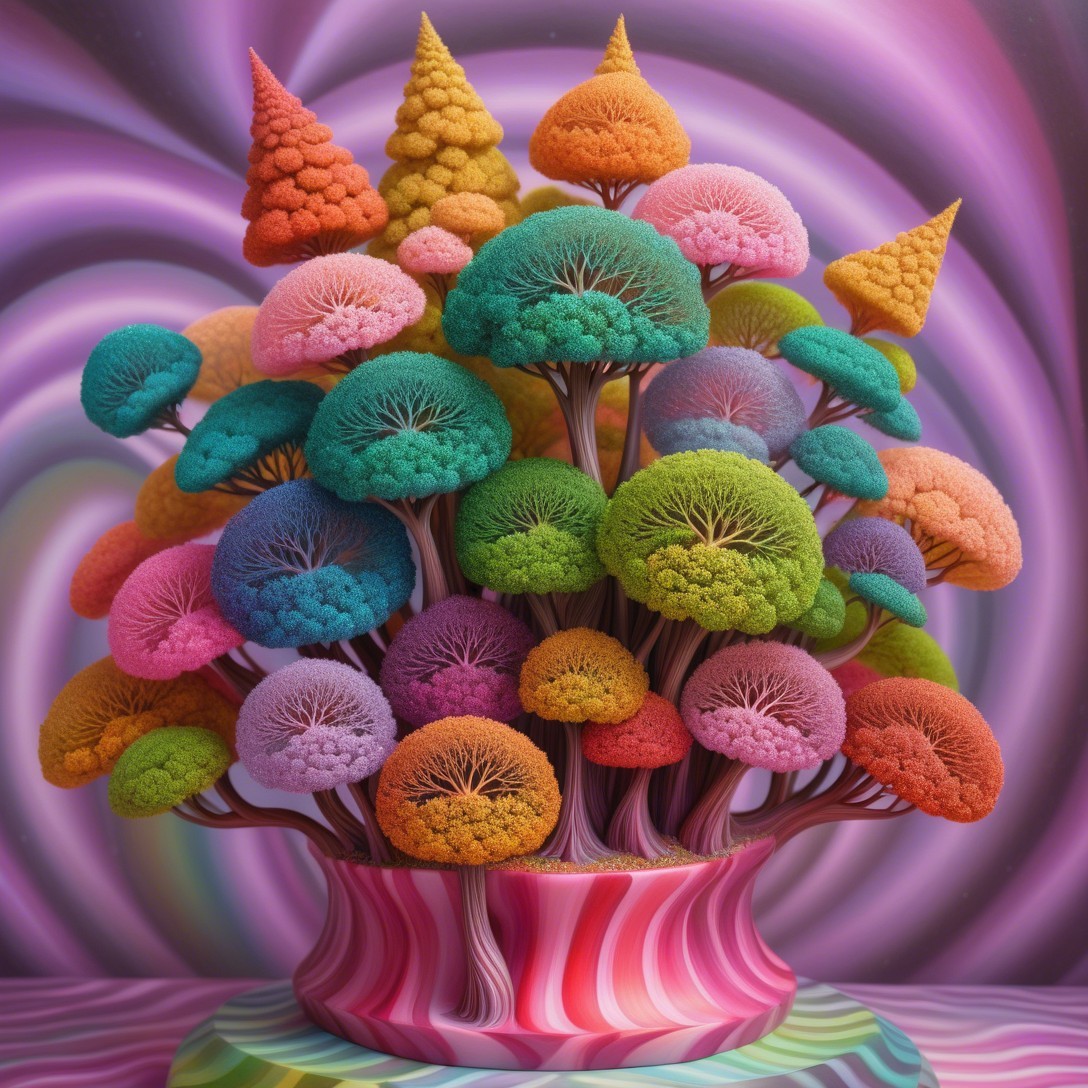 Colorful Mushroom-Like Structures in a Dreamlike Setting