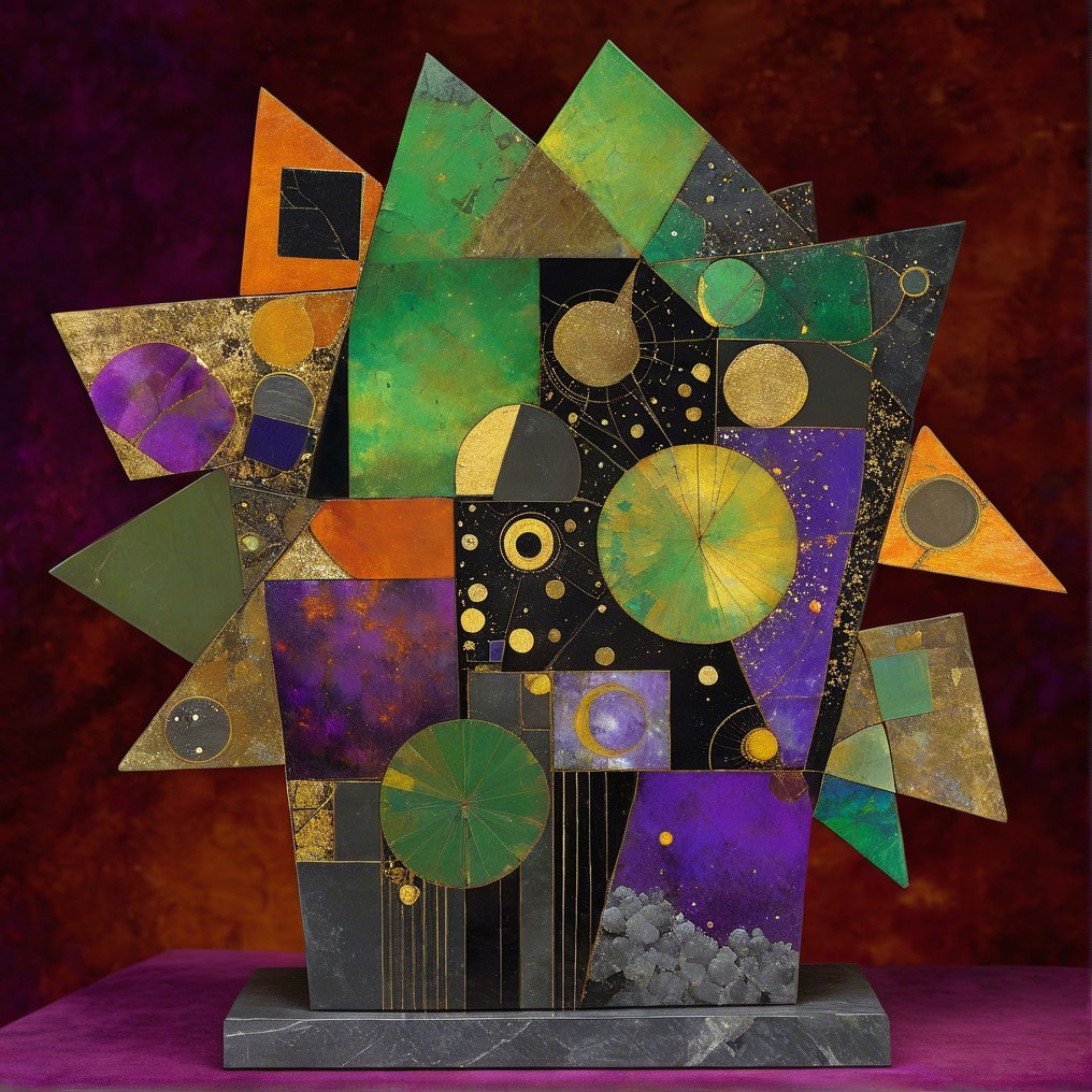 Abstract Sculpture of Geometric Shapes in Vibrant Colors
