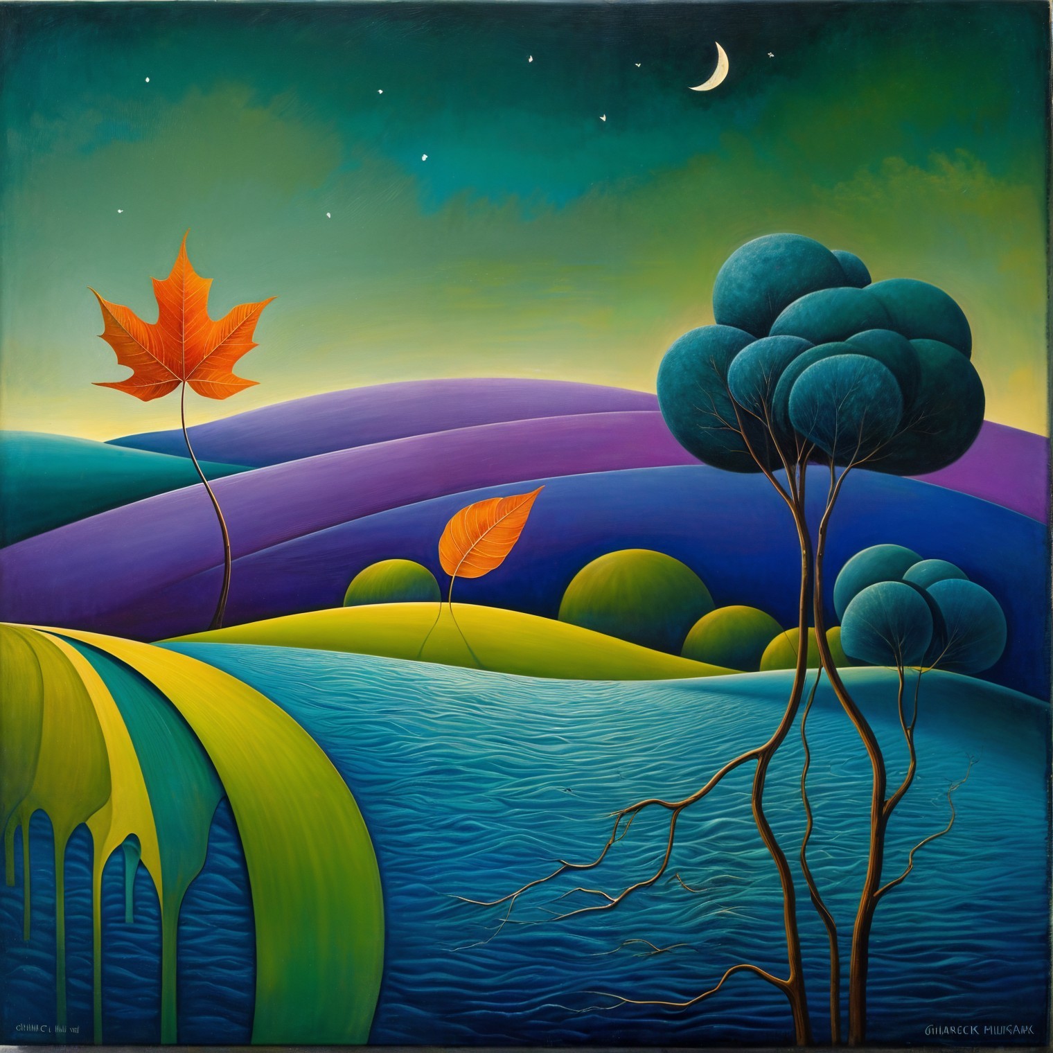 Vibrant Landscape with Rolling Hills and Twilight Sky