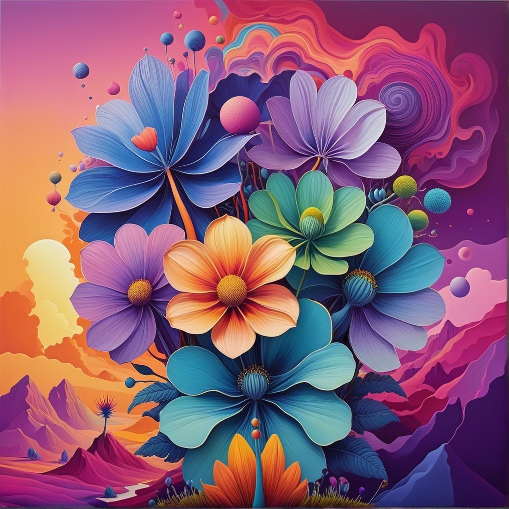 Oversized Colorful Flower Bouquet with Surreal Background