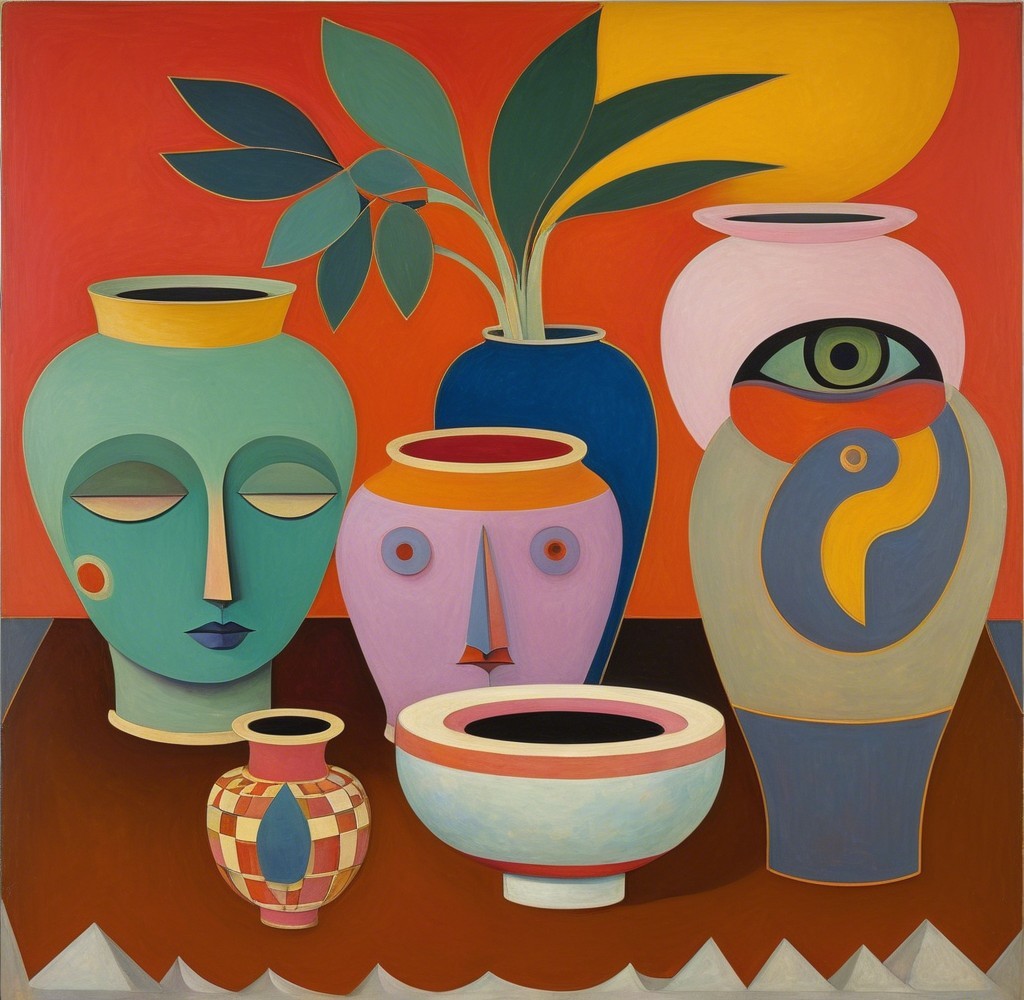 Abstract Composition of Vases with Unique Features
