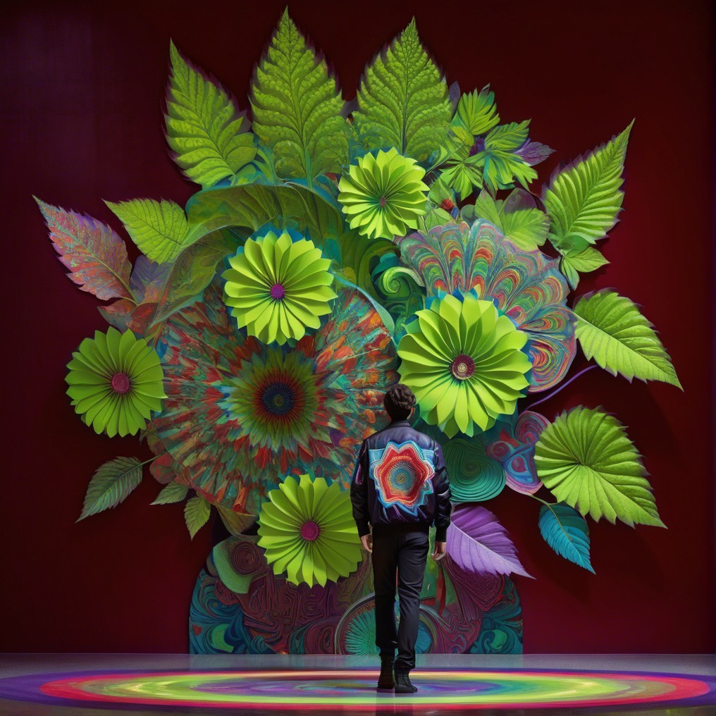 Vibrant Paper Flower Installation Against Red Backdrop
