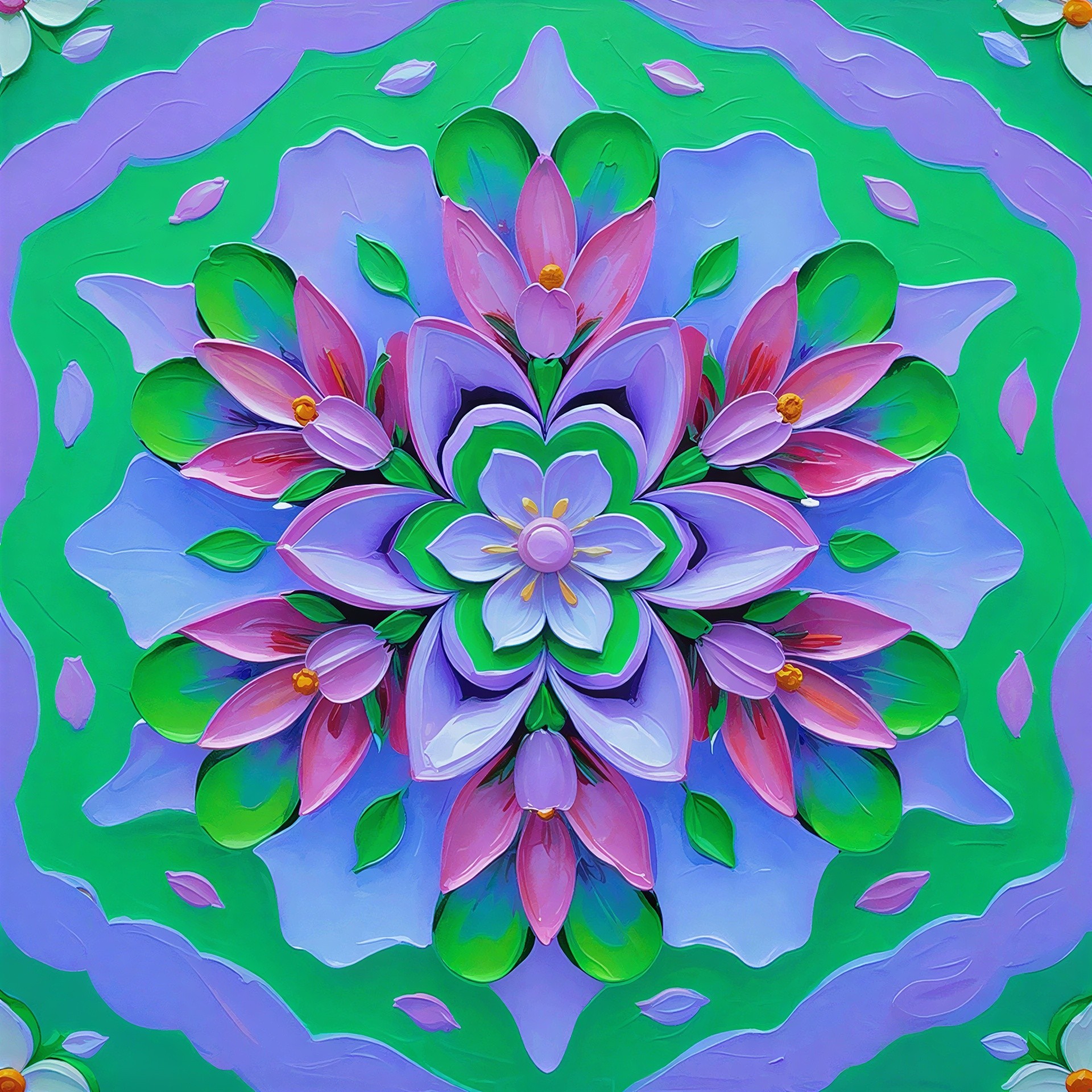 Kaleidoscopic Flower Mandala Oil Painting Description