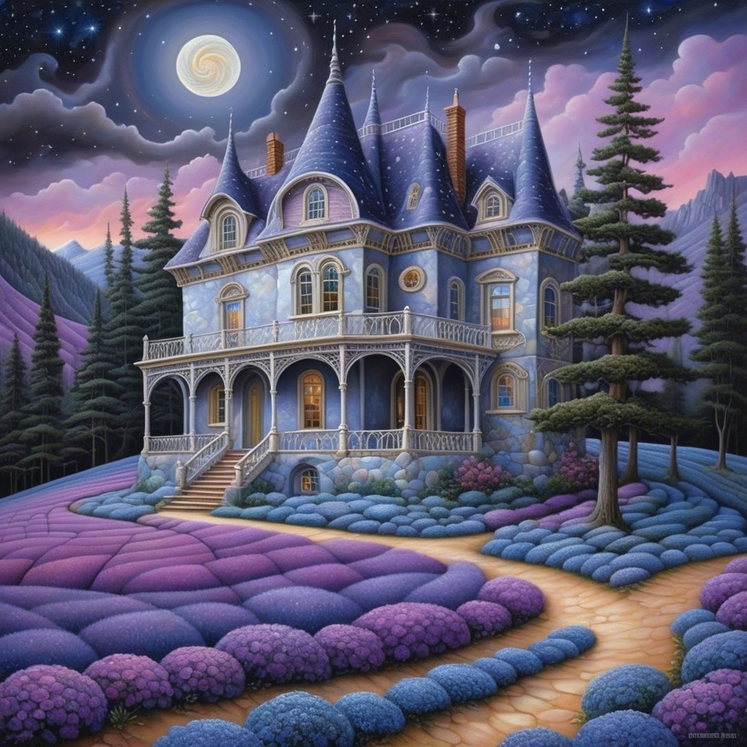 Whimsical Mansion Surrounded by Lavender Fields