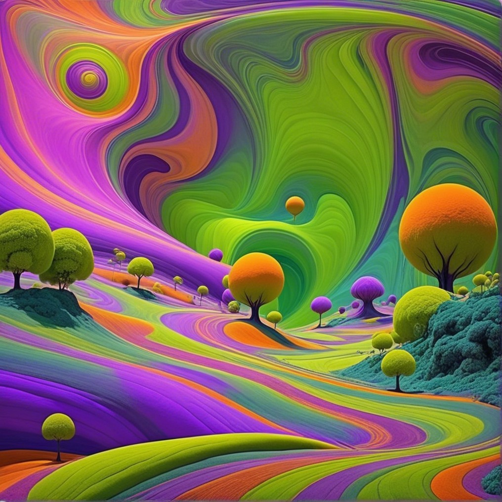 Vibrant Surreal Landscape with Colorful Patterns