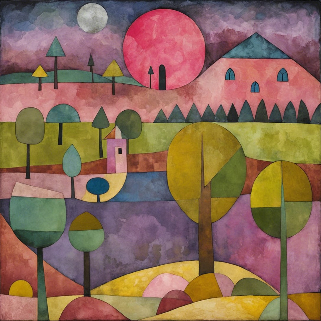 Vibrant Abstract Landscape with Geometric Shapes