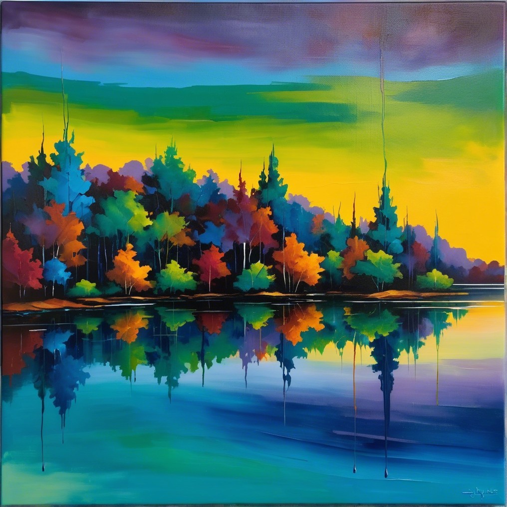 Vibrant Landscape with Lake and Colorful Trees