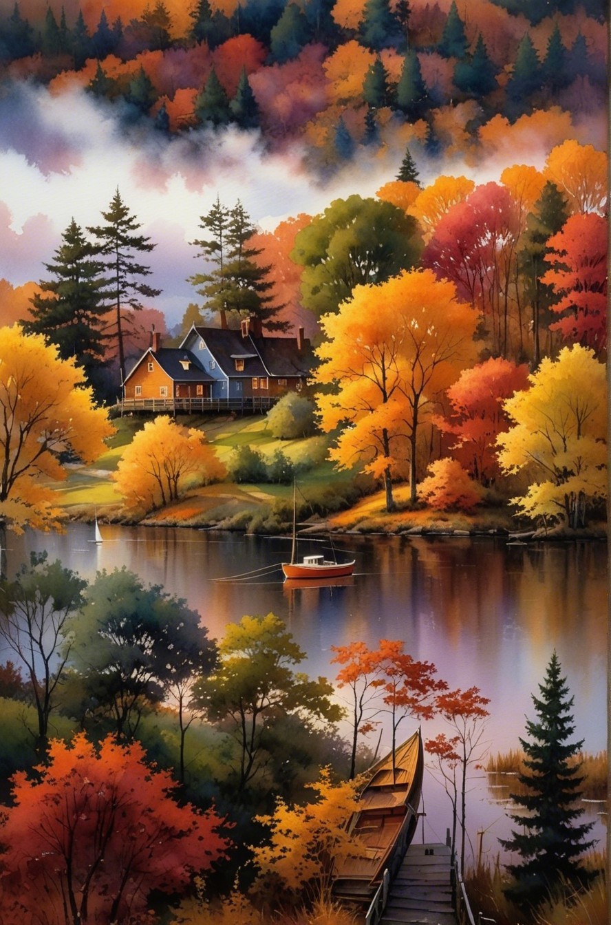 Tranquil Autumn Lake Surrounded by Vibrant Foliage