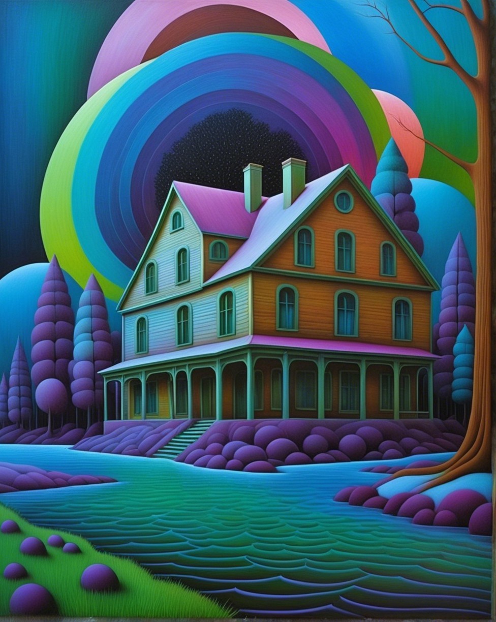 Surreal Artwork of a Colorful House in Cosmic Setting