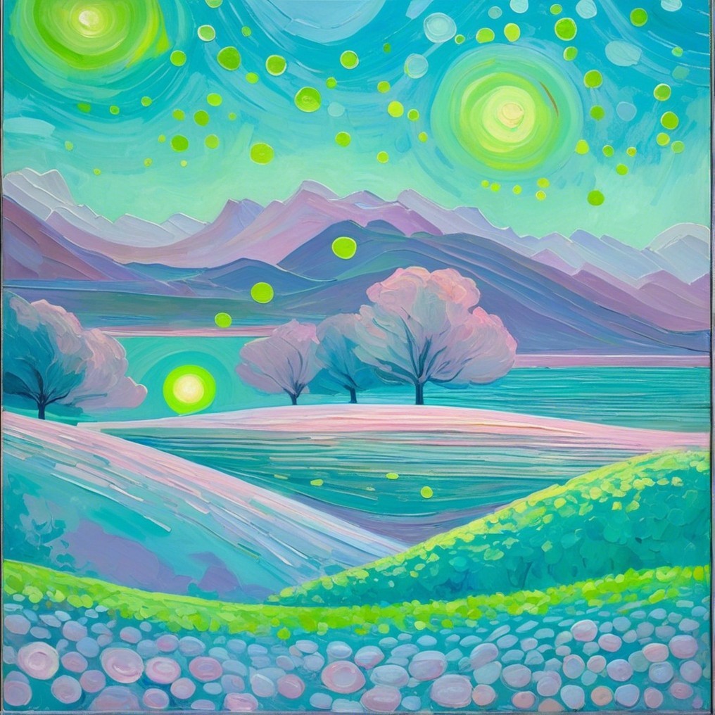 Vibrant Landscape with Rolling Hills and Dreamy Sky