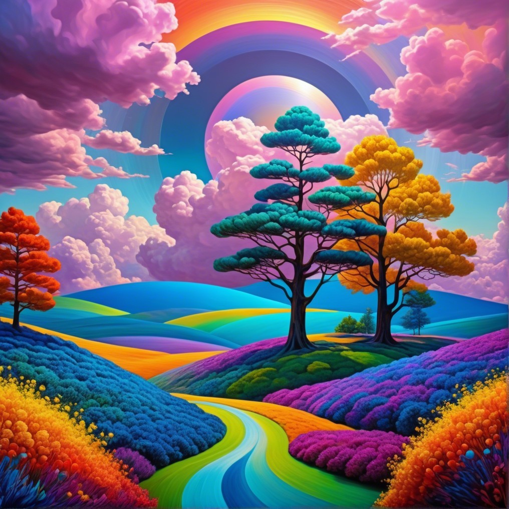 Vibrant Landscape with Colorful Flowers and Trees