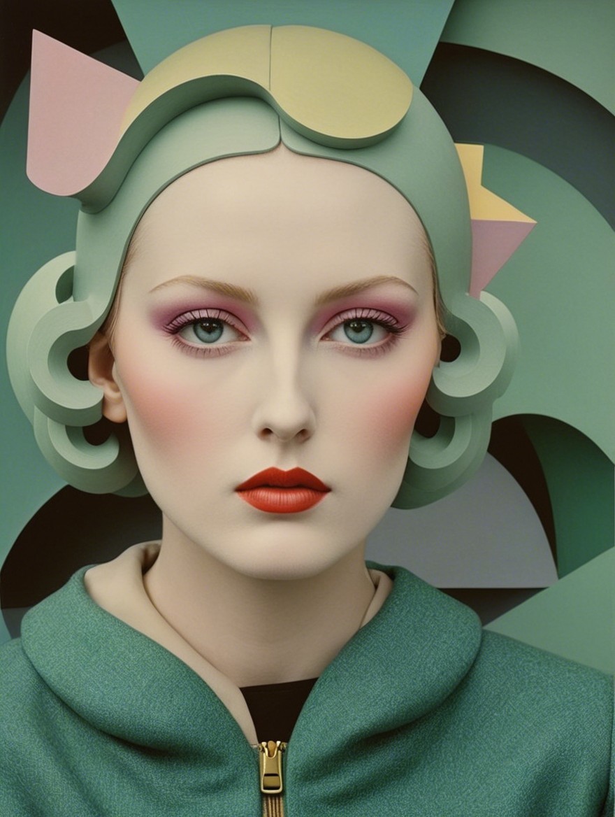 Stylized Figure with Intricate Hair and Bold Makeup