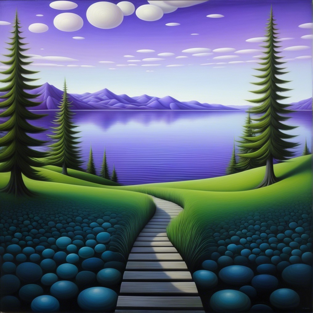 Serene landscape with hills, pathway, and mountains