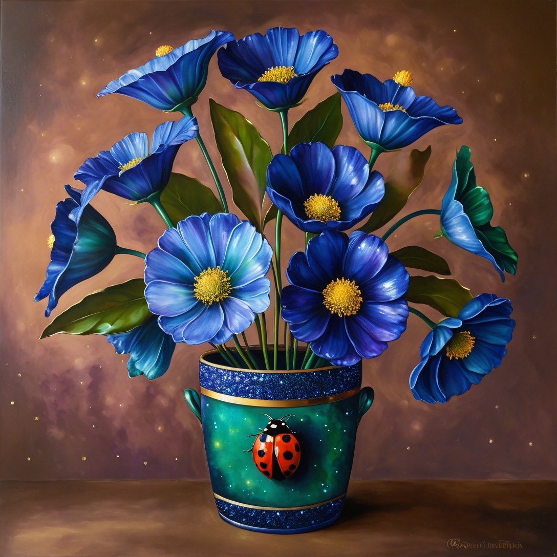 Vibrant Blue Flower Bouquet in Decorative Pot