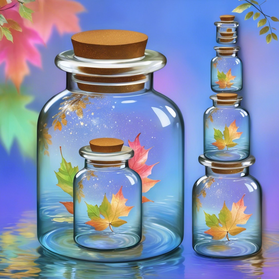 Glass Jars Filled with Colorful Autumn Leaves