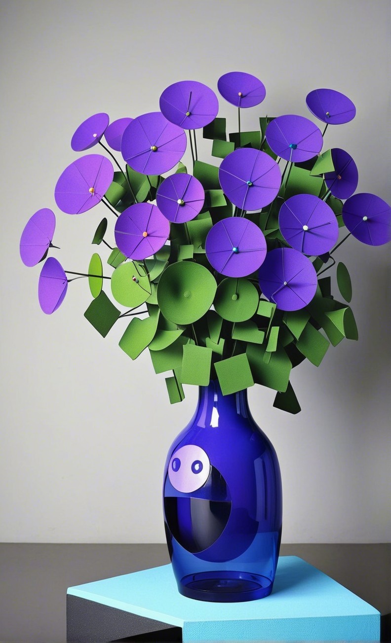 Vibrant Bouquet in Blue Vase with Whimsical Design