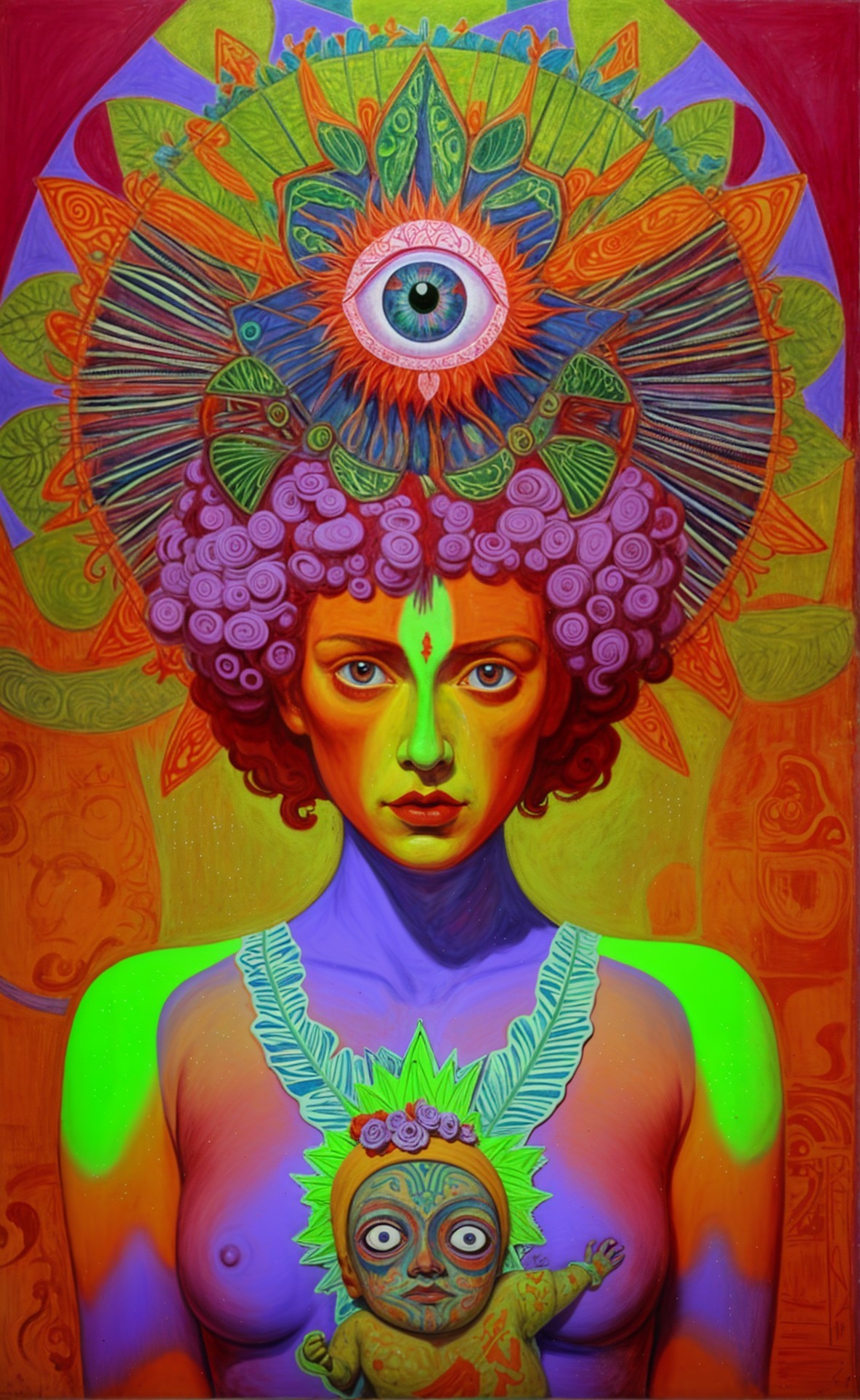 Surreal Portrait of a Woman with Floral Headdress