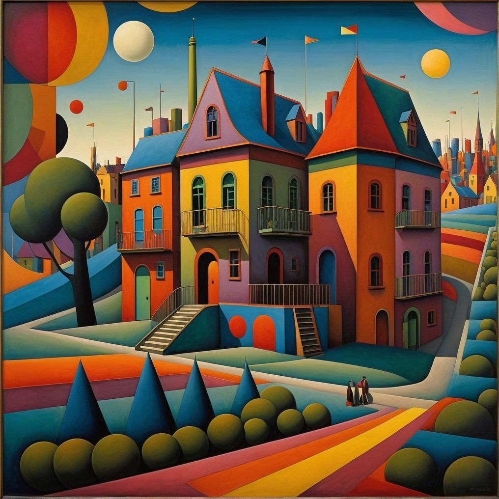 Vibrant Whimsical Landscape with Colorful House