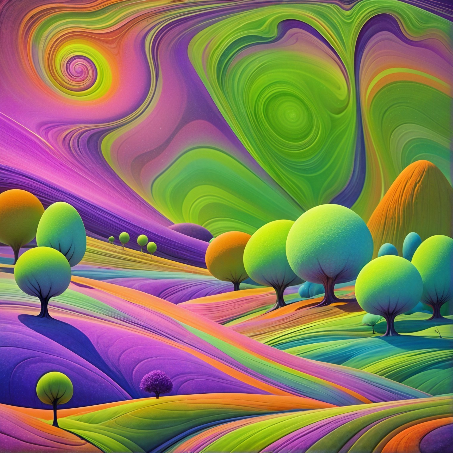 Surreal Landscape with Vibrant Colors and Patterns