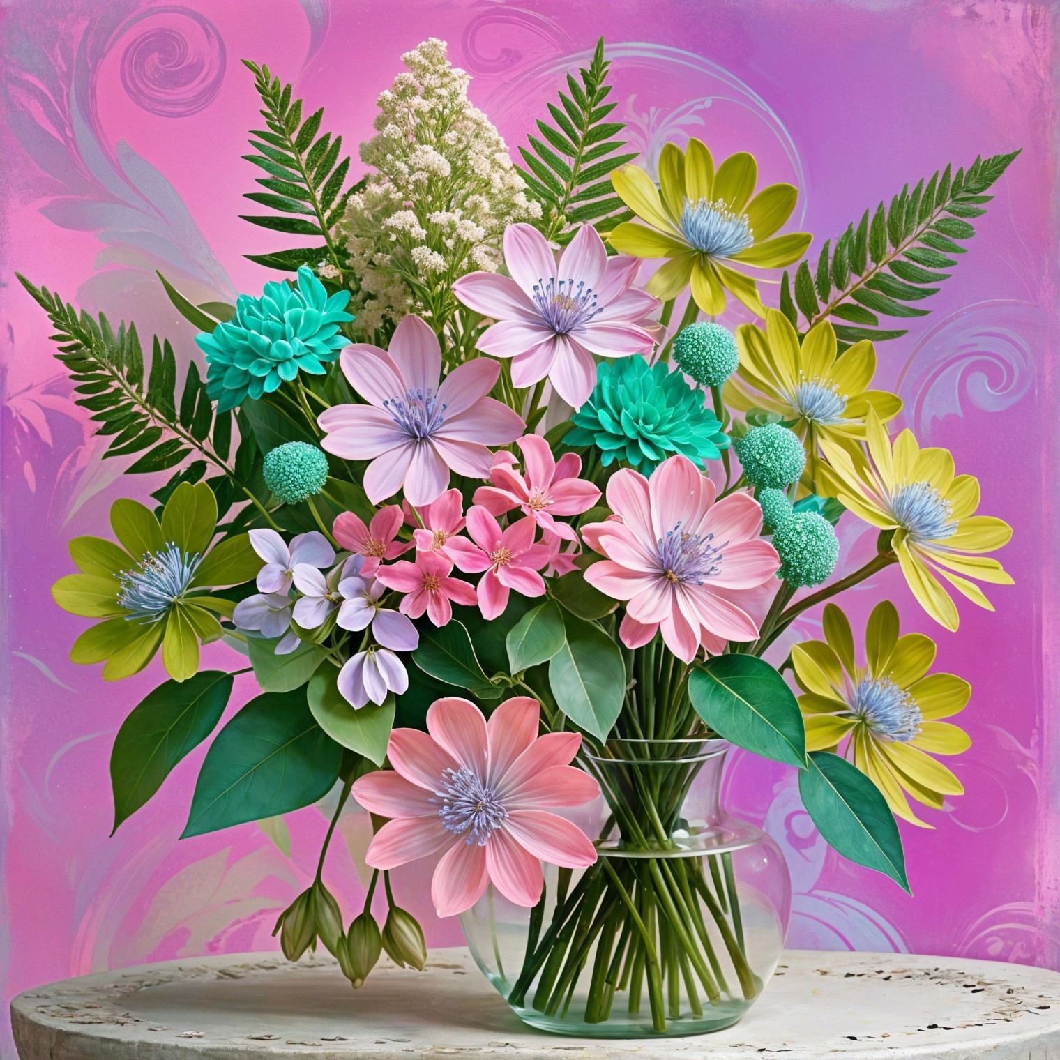 Pastel Flower Bouquet in Clear Glass Vase