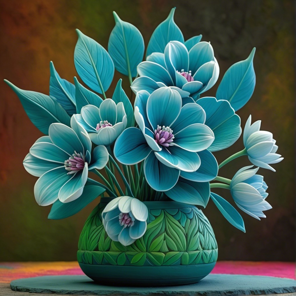 Vibrant Bouquet of Blue Flowers in Green Vase