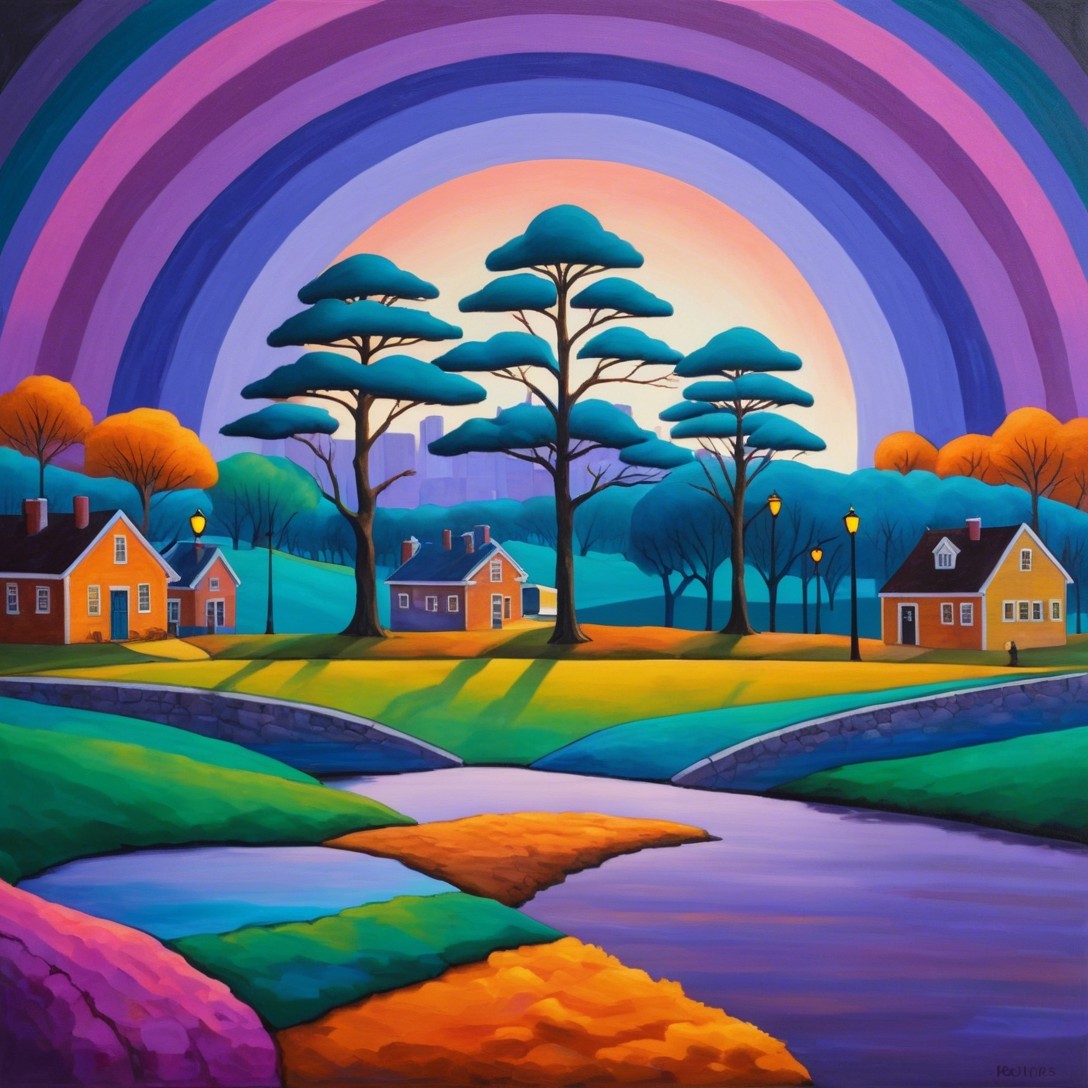 Vibrant Countryside with Colorful Houses and Lanterns
