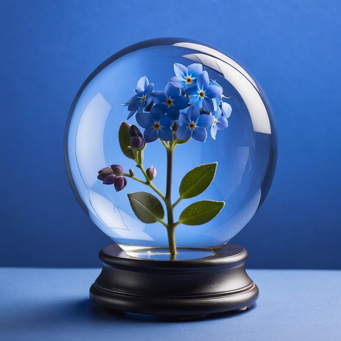Glass Snow Globe with Blue Forget-Me-Not Flowers