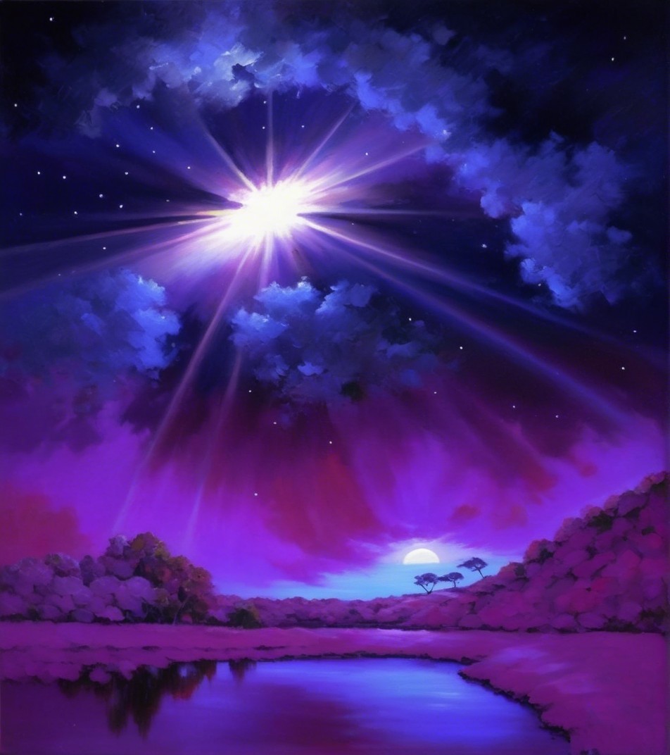 Twilight Landscape with Starburst and Reflective River