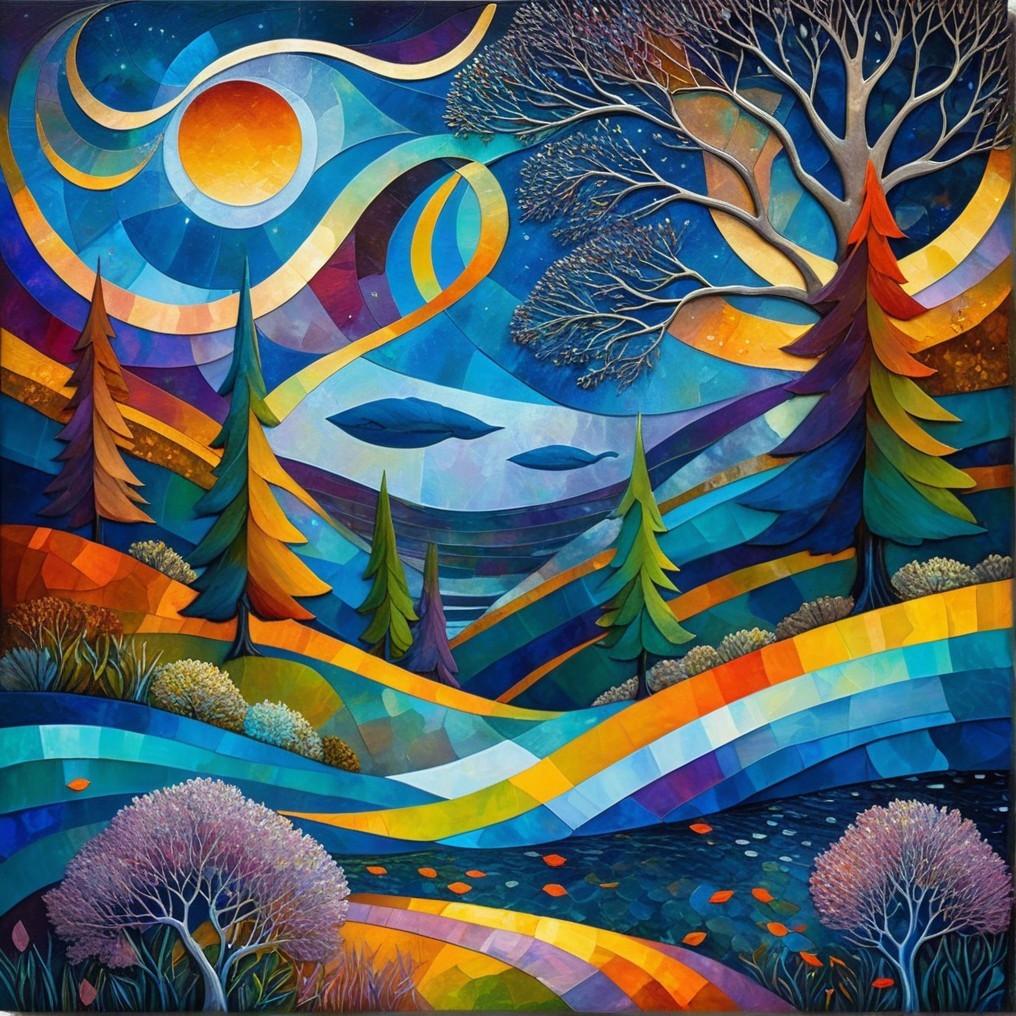Abstract Landscape with Swirling Colors and Shapes
