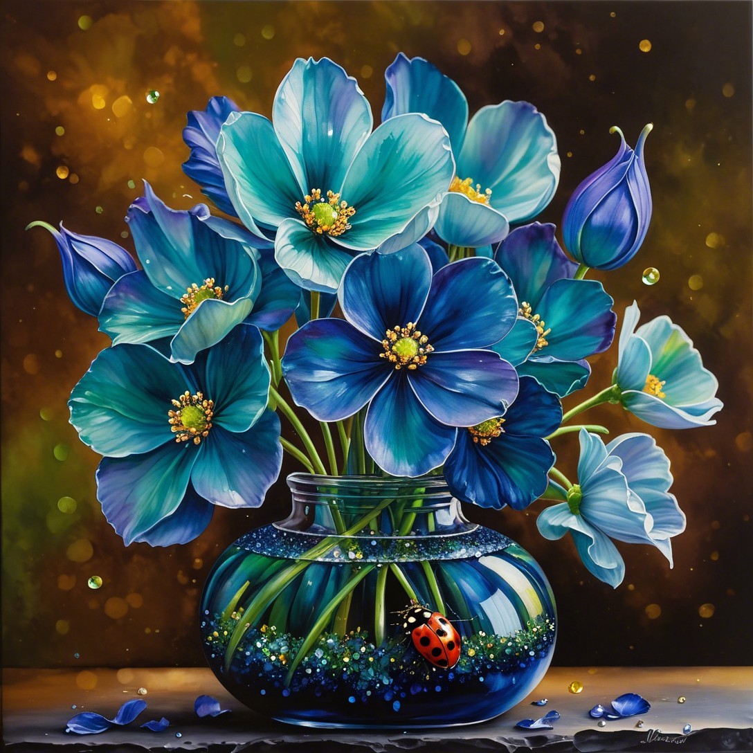 Vibrant Blue Flower Bouquet in Glass Vase
