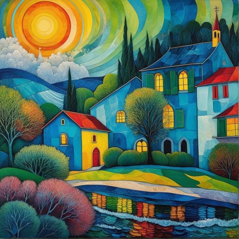 Vibrant Landscape with Colorful Houses and Nature