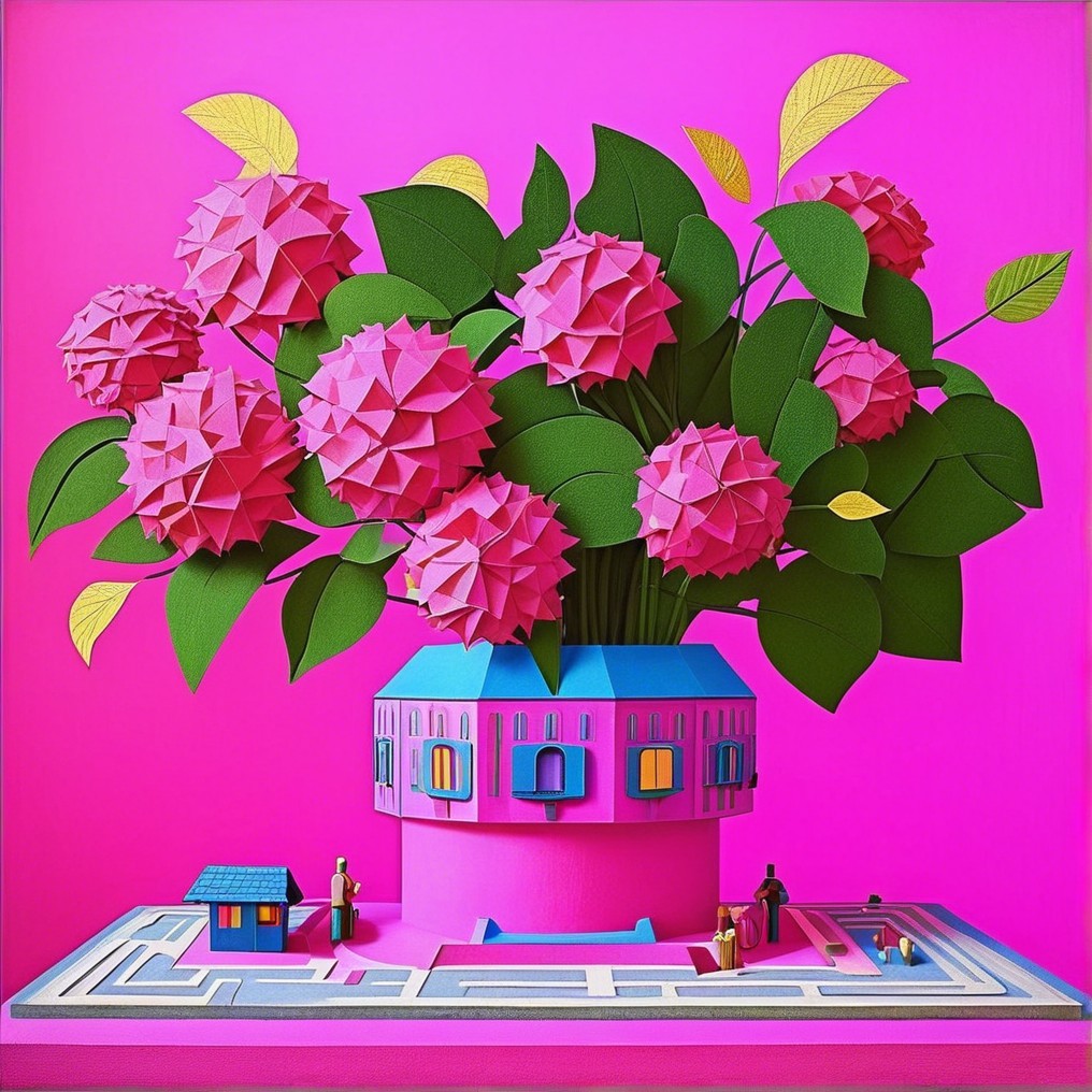 Three-Dimensional Paper Art with Pink Hydrangea Bouquet
