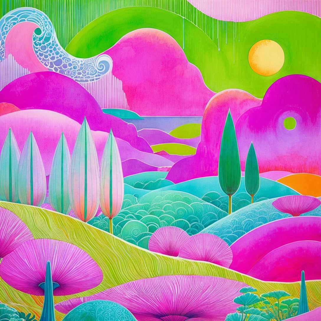 Vibrant Fantasy Landscape with Colorful Elements