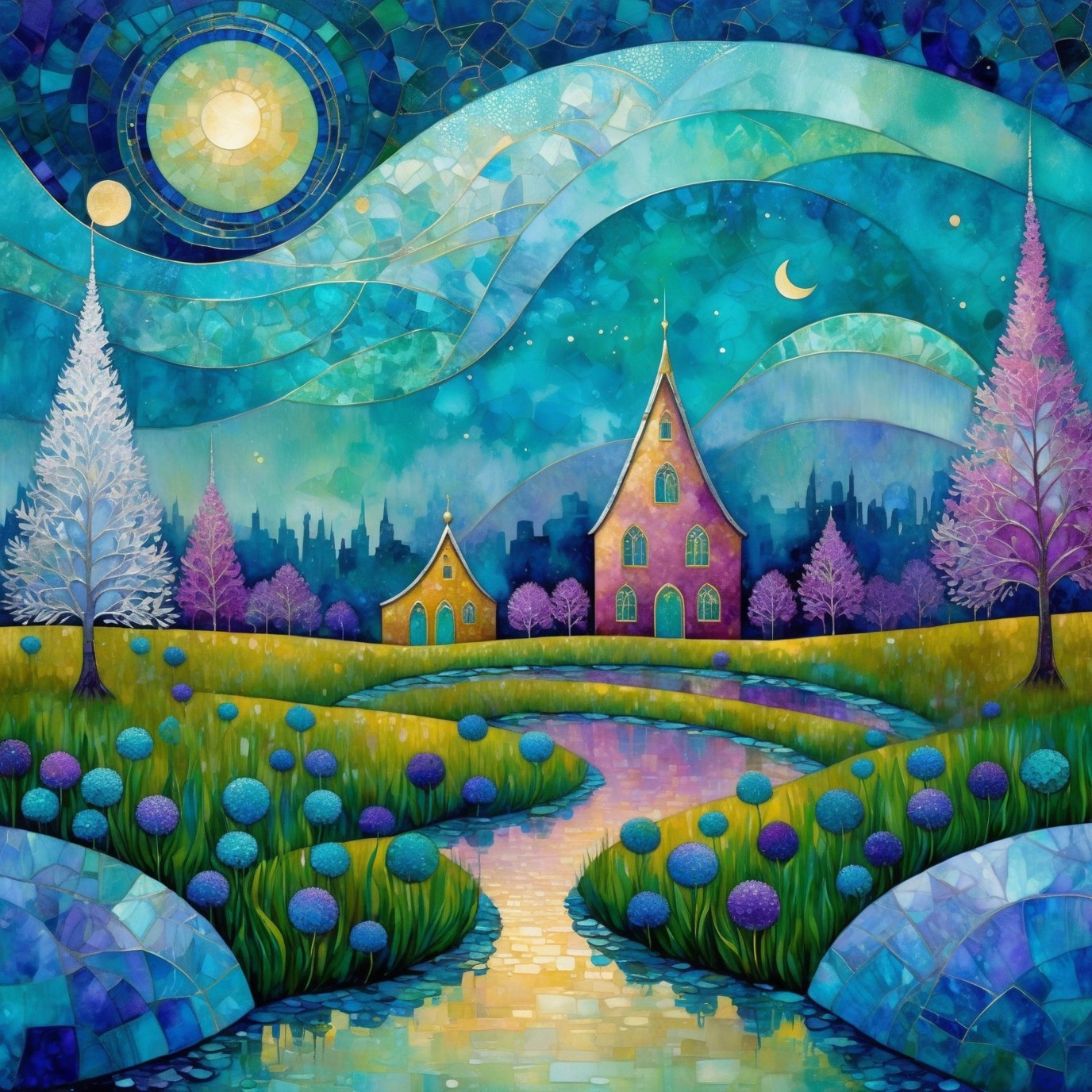 Vibrant Digital Painting of a Nighttime Landscape