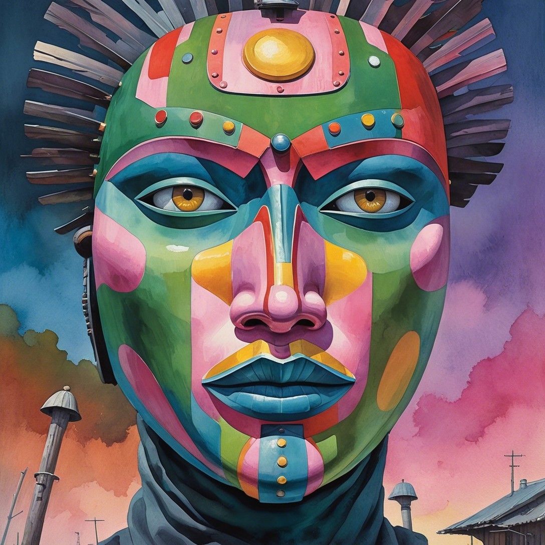 Vibrant Abstract Face with Bold Colors and Patterns