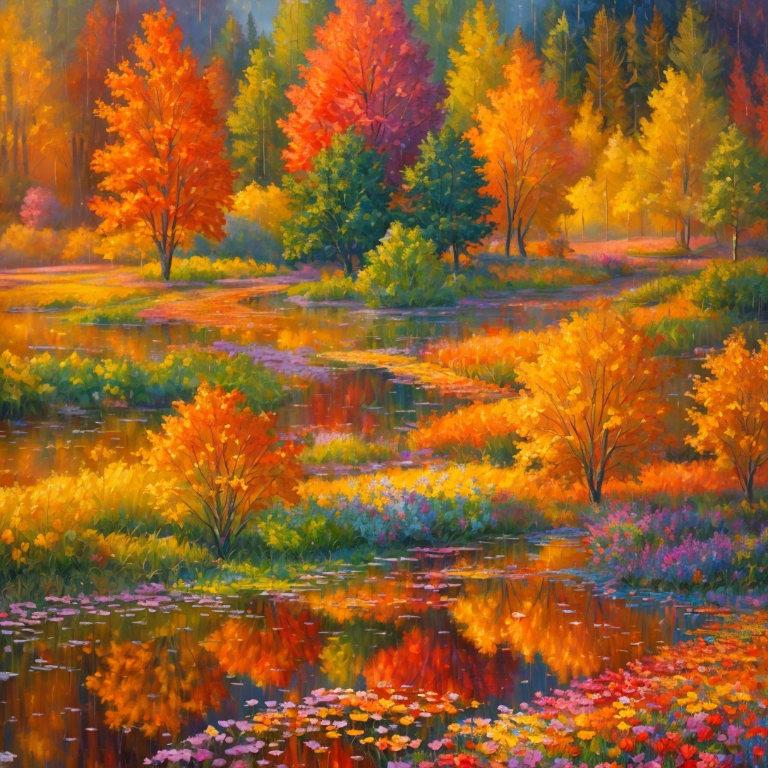 Tranquil Pond Surrounded by Autumn Foliage